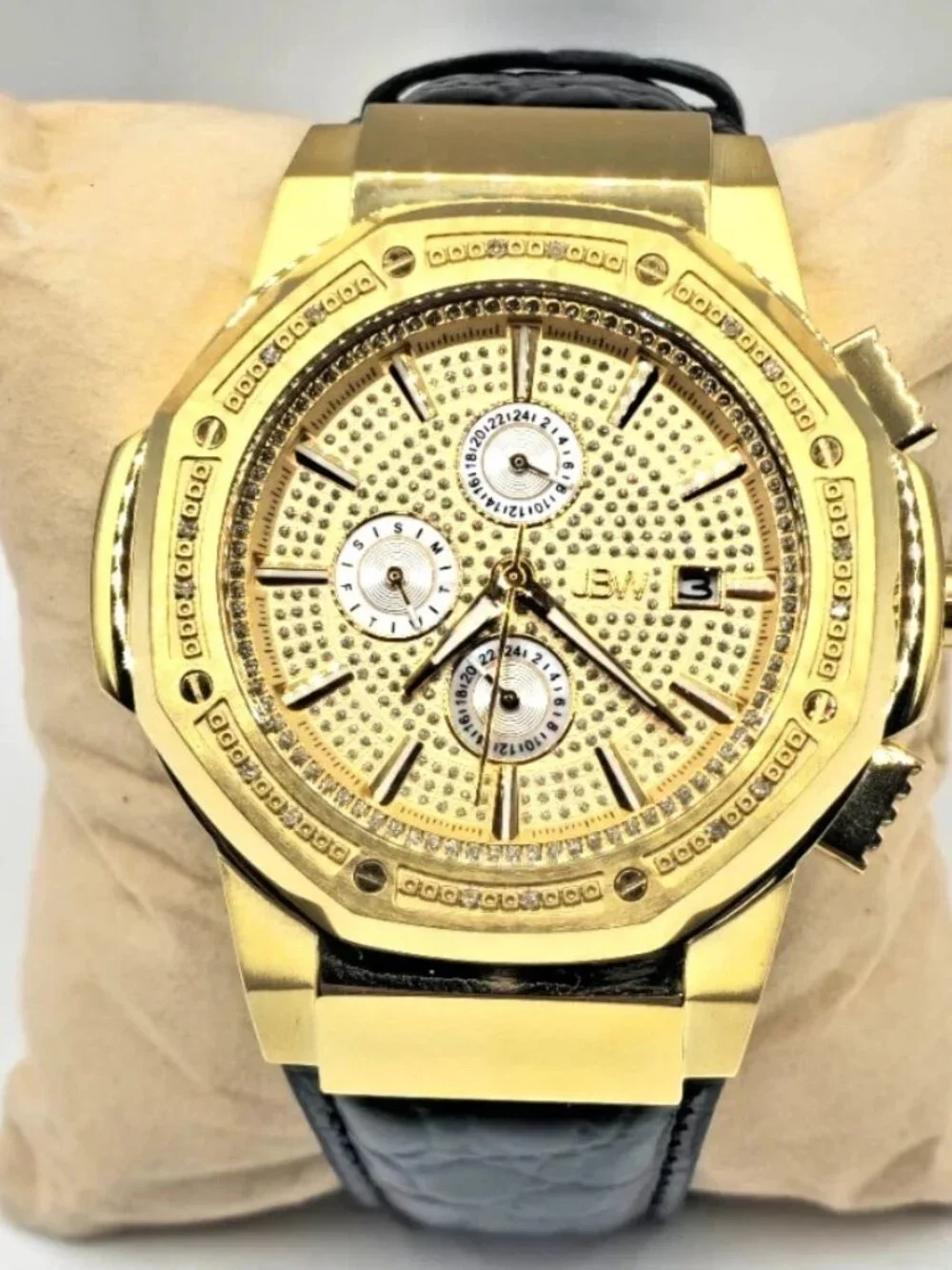 JBW Mens 10-Year Anniversary Gold-Tone Diamond Chronograph Watch
